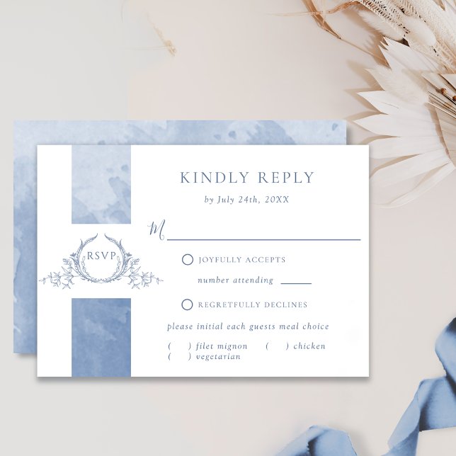 Chic Dusty Blue Watercolor Bröllop Monogram OSA (Skapare uppladdad)