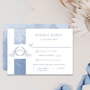 Chic Dusty Blue Watercolor Bröllop Monogram OSA Kort