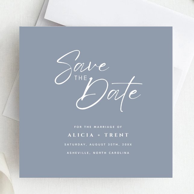 Chic Dusty Blue & White Calligraphy Save the Date Inbjudningar (Skapare uppladdad)