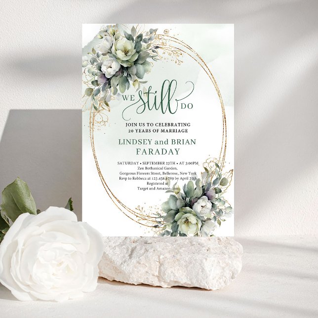 Chic Dusty Grön Eucalyptus Förnyelse av Löfte Inbj Inbjudningar (Chic Dusty Green Eucalyptus Vow Renewal Invite)