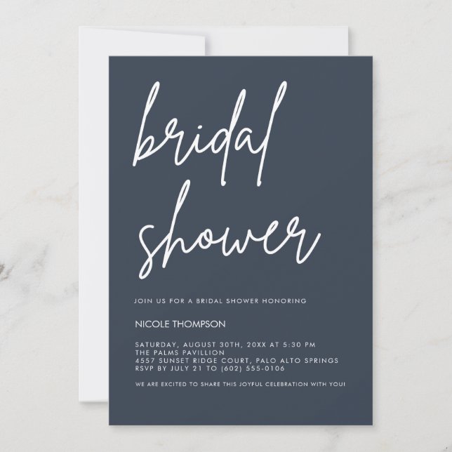 Chic Dusty Navy Modern Bridal Shower Invitation  Inbjudningar (Framsida)