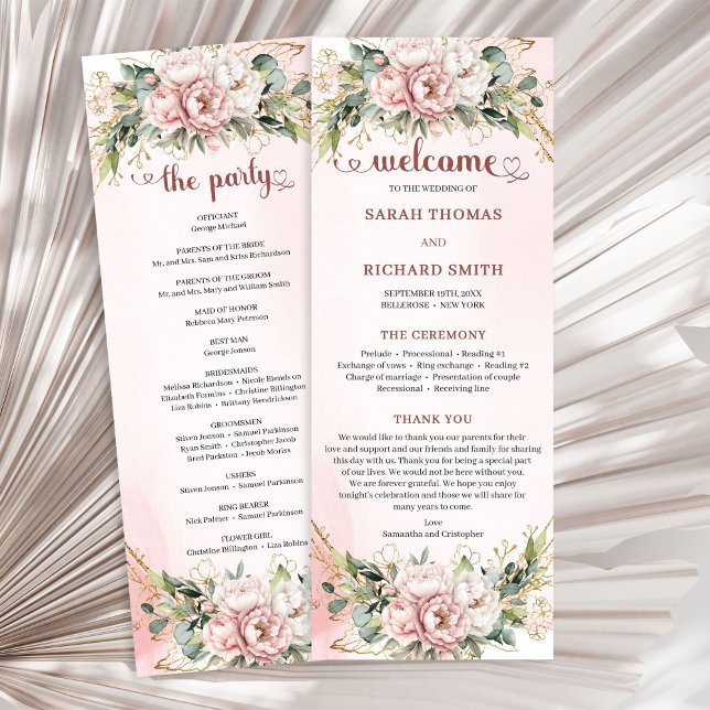 Chic Dusty Pink Blommig Eukalyptus Bröllopsprogram Program (Chic Dusty Pink Floral Eucalyptus Wedding Program)
