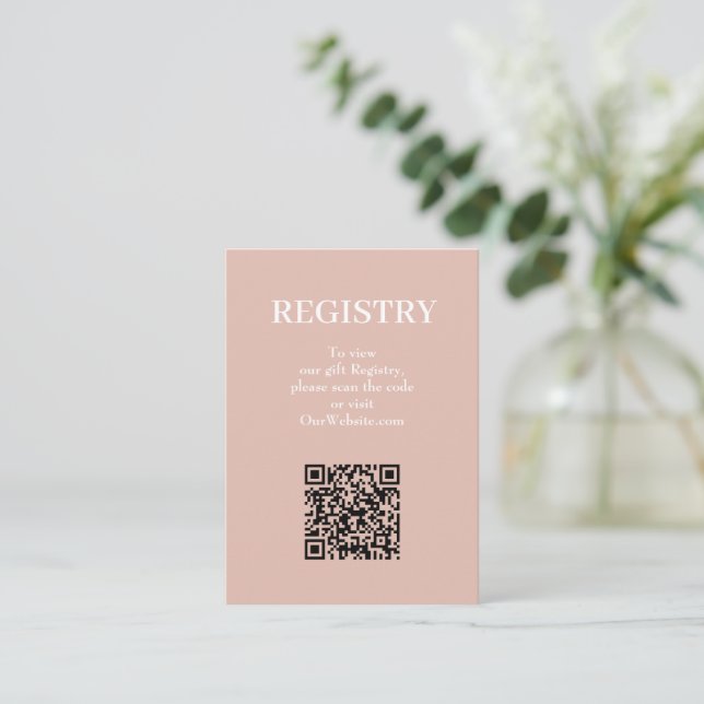 Chic Dusty Pink Bröllopspresentregistrering QR-kod Tilläggskort (Stående Fram)