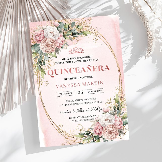 Chic Dusty Pink Flowers Eucalyptus 15th Birthday  Inbjudningar (Chic Dusty Pink Flowers Eucalyptus 15th Birthday Invitation

)