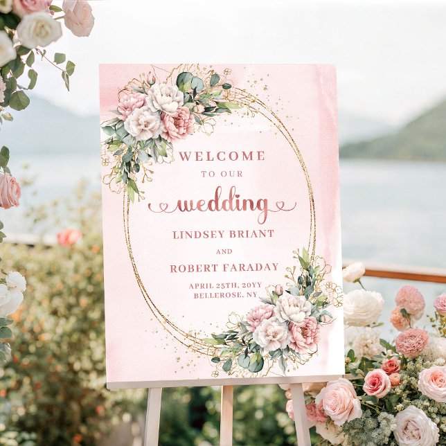 Chic Dusty Pink Rose Gold bröllop välkomstskylt Poster (Chic Dusty Pink Rose Gold wedding welcome)