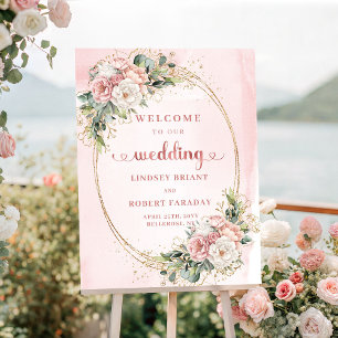 Chic Dusty Pink Rose Gold Bröllopsväxlingsskylt Poster