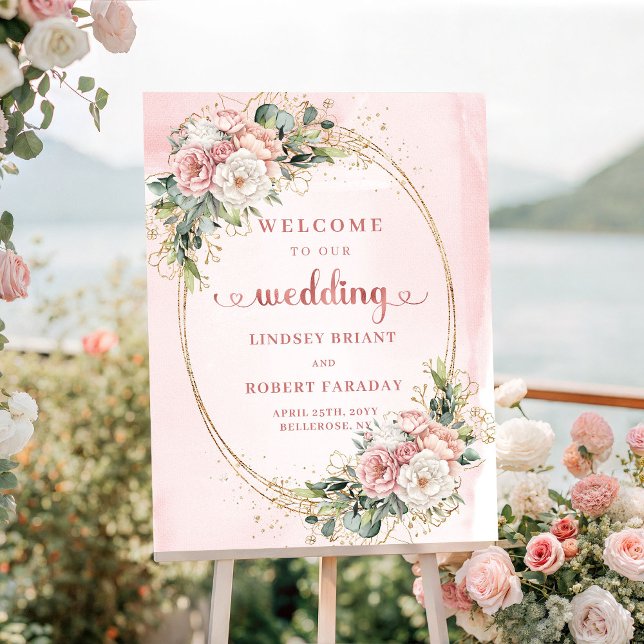 Chic Dusty Pink Rose Gold Bröllopsväxlingsskylt Poster (Chic Dusty Pink Rose Gold Wedding Welcome Sign)