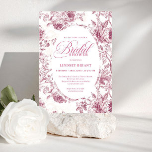 Chic Dusty Pink Toile Rosor Mönster Bröllopsdusch Inbjudningar