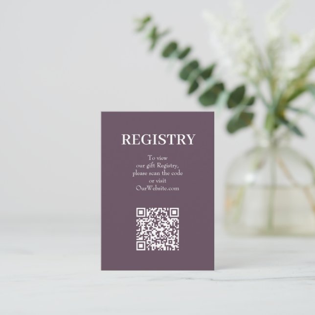 Chic Dusty Purple Wedding Registry QR Code Tilläggskort (Stående Fram)