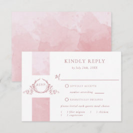 Chic Dusty Ro Watercolor Bröllop Monogram OSA Kort