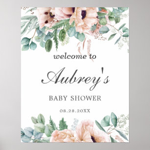 Chic Dusty Rosa Blommigt Baby Shower Välkommen Poster