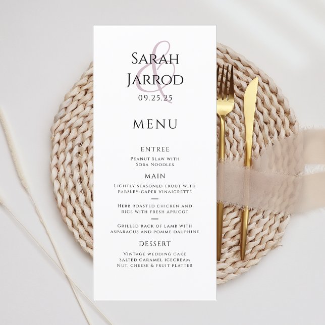 Chic Dusty Rosa Bröllop Menu Meny (Skapare uppladdad)