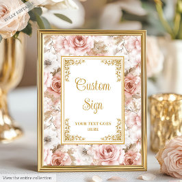 Chic Dusty Rosa Flowers Guld Bröllop Tabletop-teck Poster