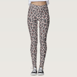 Chic Dusty Rosa Red Leopard Skriv ut Mönster Leggings