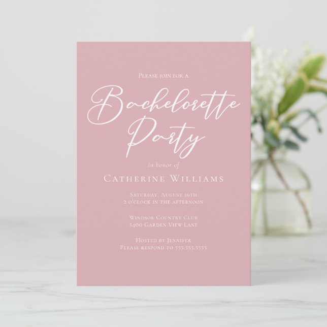 Chic Dusty Rose Pink Bachelorette Party Inbjudningar (Stående Fram)