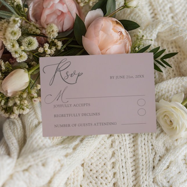 Chic Dusty Rose RSVP Typografi Bröllop OSA Kort (Skapare uppladdad)