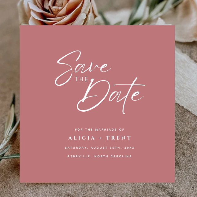 Chic Dusty Rose & White Calligraphy Save the Date Inbjudningar (Skapare uppladdad)