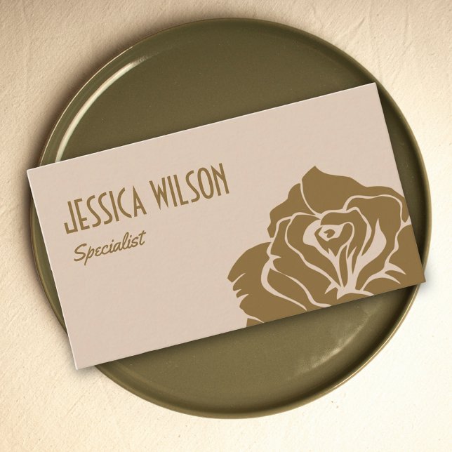 Chic earthy beige pastel gold flower professional visitkort (Earthy beige pastel gold flower professional business card)