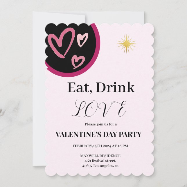 Chic Eat, Drink och Kärlek Valentindagen Party Inbjudningar (Framsida)