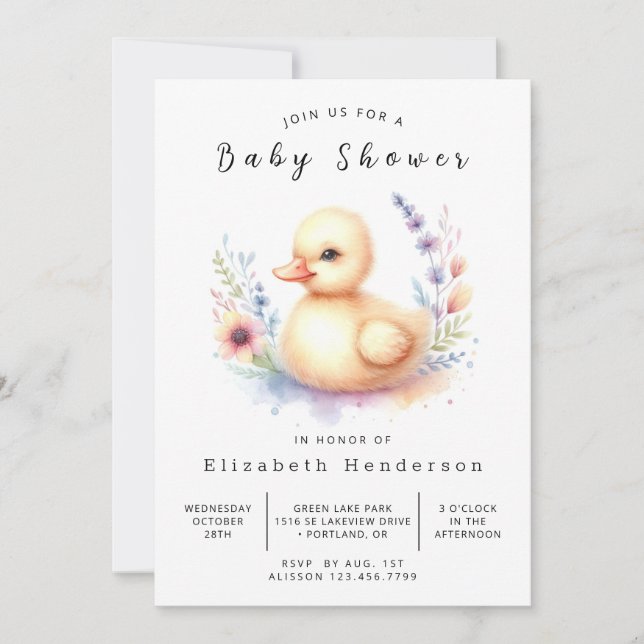 Chic Editable Anka Baby Shower Inbjudningar (Framsida)