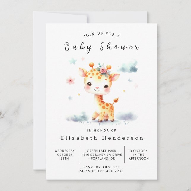 Chic Editable Giraffe Baby Shower Inbjudningar (Framsida)