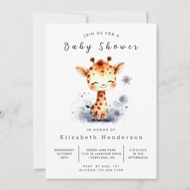 Chic Editable Giraffe Baby Shower Inbjudningar (Framsida)