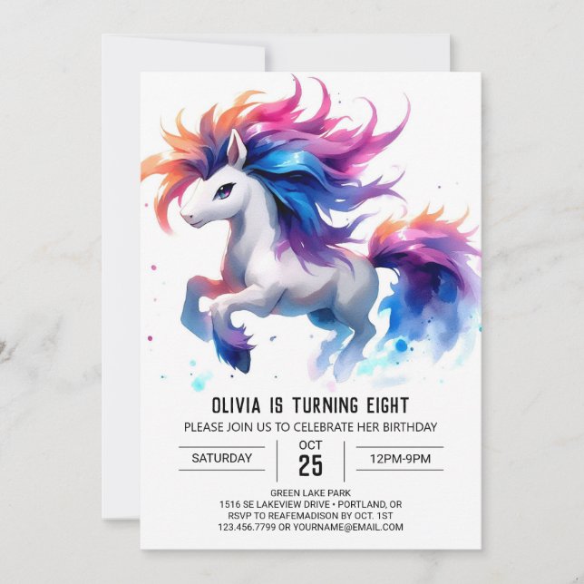 Chic Editable Horse Birthday Inbjudningar (Framsida)