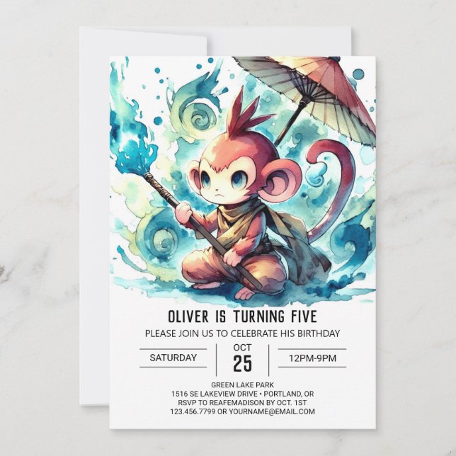 Chic Editable Monkey Birthday Inbjudningar (Framsida)