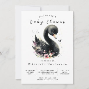 Chic Editable Svan Baby Shower Inbjudningar