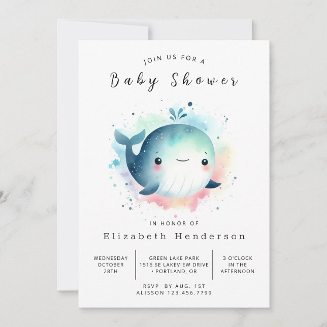 Chic Editable Whale Baby Shower Inbjudningar (Framsida)