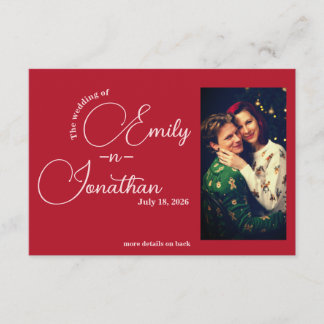 Chic Editorial Deep Red One Photo QR Code Wedding Tilläggskort