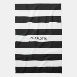 Chic, eget namn, monogram för svartvit rand kökshandduk