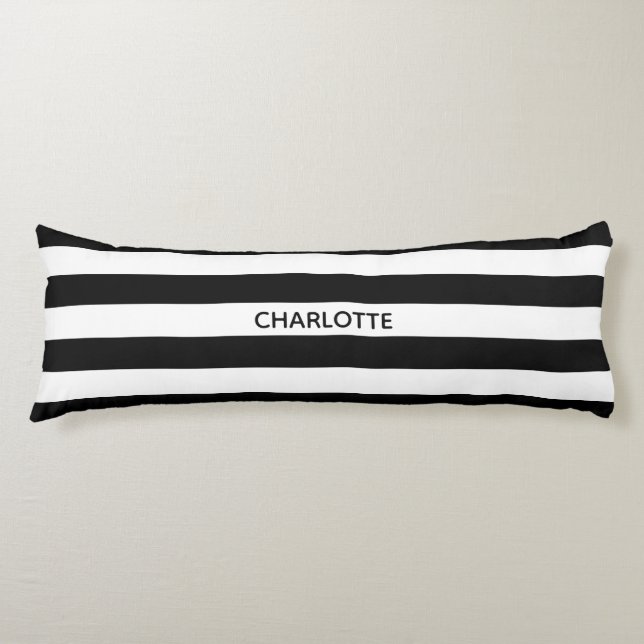 Chic, eget namn, monogram för svartvit rand kroppskudde (Framsidan)