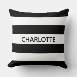 Chic, eget namn, monogram för svartvit rand kudde
