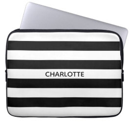 Chic, eget namn, monogram för svartvit rand laptop fodral