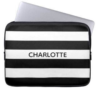 Chic, eget namn, monogram för svartvit rand laptop fodral