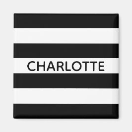 Chic, eget namn, monogram för svartvit rand magnet