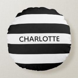 Chic, eget namn, monogram för svartvit rand rund kudde