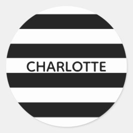 Chic, eget namn, monogram för svartvit rand runt klistermärke