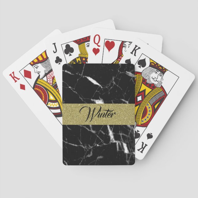 Chic, eget namn, svart marmor och guld casinokort (Baksidan)