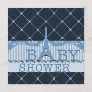 Chic Eiffel Torn Blue Baby Shower Inbjudningar