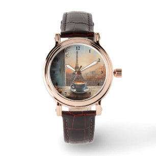 Chic Eiffel Torn Cafe Coffee Chalkboard Paris Armbandsur