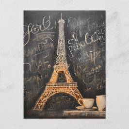 Chic Eiffel Torn Cafe Coffee Chalkboard Paris Vykort