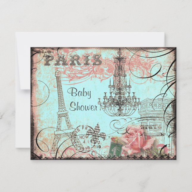 Chic Eiffel Torn & Chandelier Baby Shower Inbjudningar (Framsida)