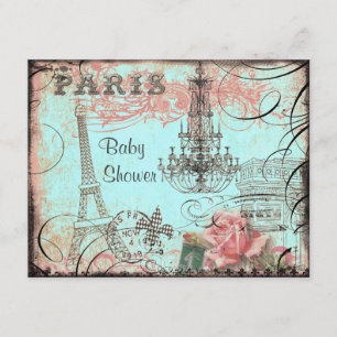 Chic Eiffel Torn & Chandelier Baby Shower Inbjudningar
