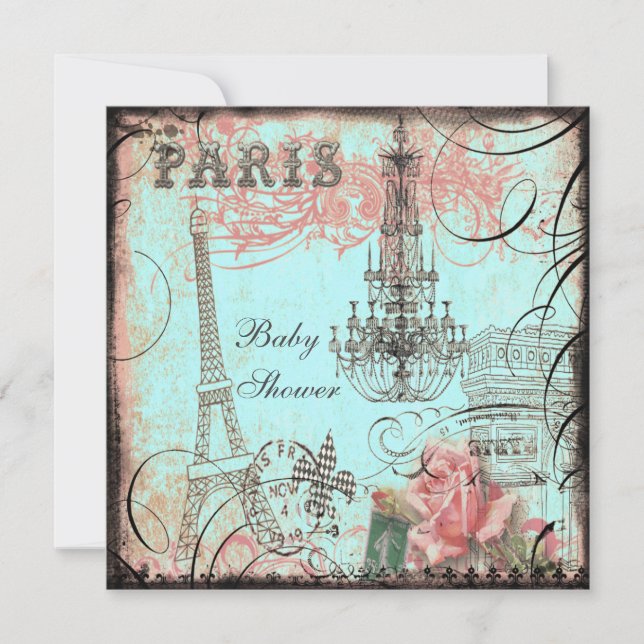 Chic Eiffel Torn & Chandelier Baby Shower Inbjudningar (Framsida)
