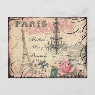 Chic Eiffel Torn & Chandelier Mors dag Brunch Inbjudningar