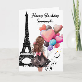 Chic Eiffel Torn, Girl, Heart Ballothday Kort