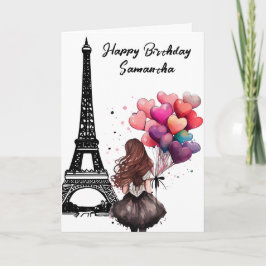 Chic Eiffel Torn, Girl, Heart Ballothday Kort