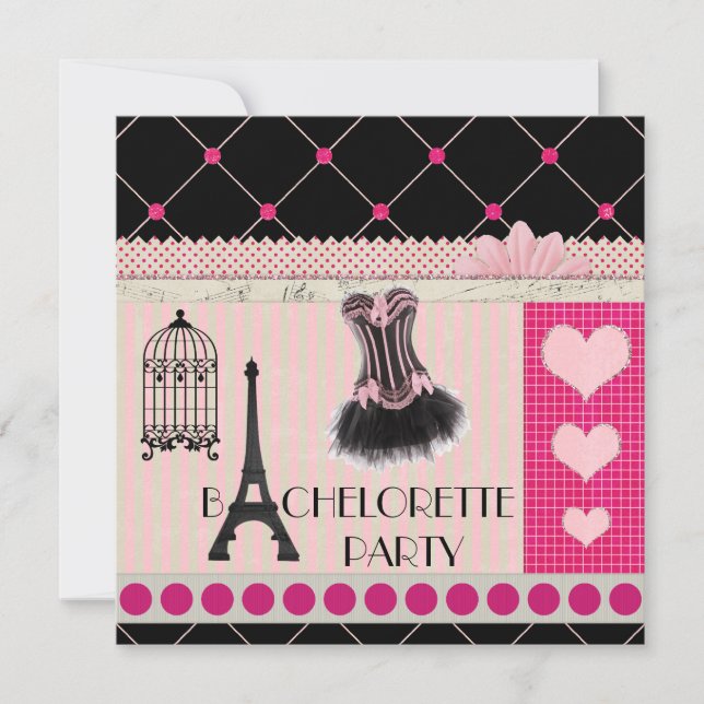 Chic Eiffel Torn Rosa Paris Bachelorette Party Inbjudningar (Framsida)